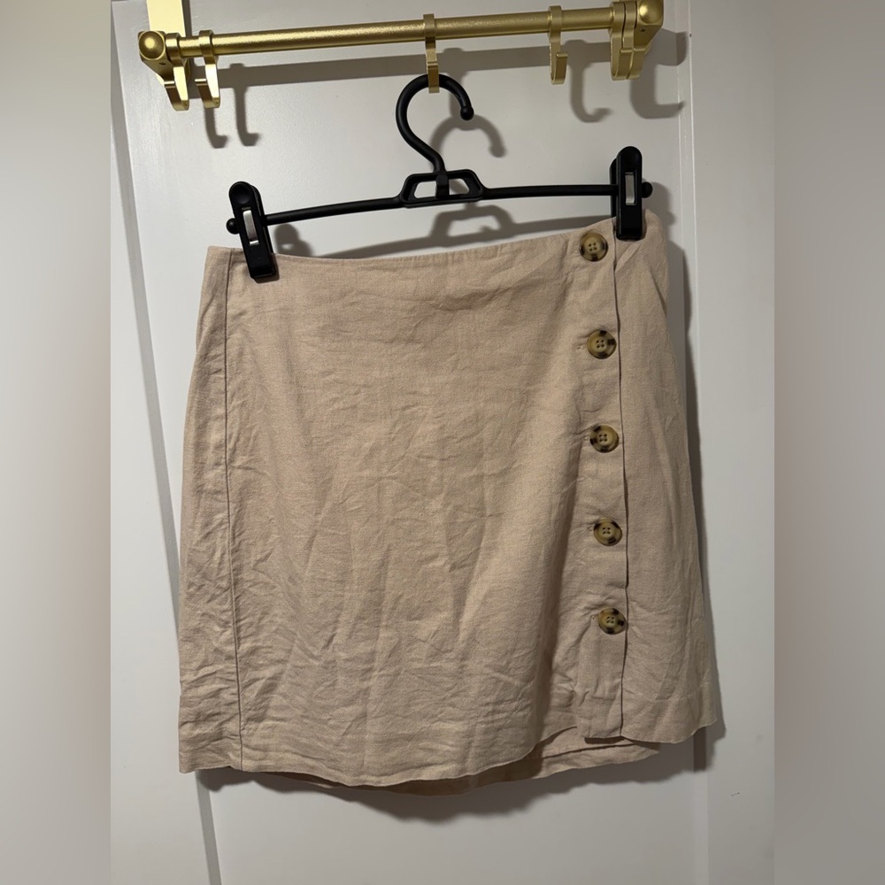LOFT Beige Button-Accent Mini Skirt